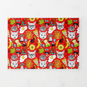 Kat en ei op rood drieluik uitnodiging