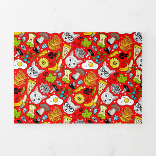 Kat en ei op rood drieluik uitnodiging