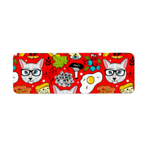 Kat en ei op rood etiket