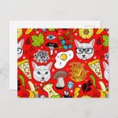 Kat en ei op rood feestdagenkaart (Voorkant / Achterkant)