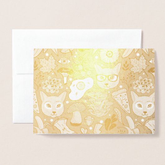 Kat en ei op rood folie kaarten (Voorkant met envelop)