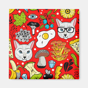 Kat en ei op rood magneet