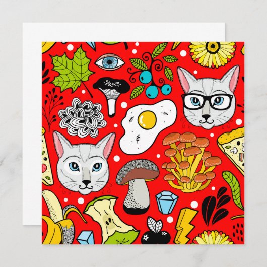 Kat en ei op rood notitiekaartje (Voorkant / Achterkant)