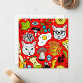 Kat en ei op rood notitiekaartje (Voorkant / Achterkant in situ)