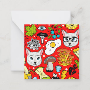 Kat en ei op rood notitiekaartje