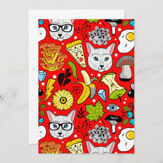 Kat en ei op rood save the date (Voorkant / Achterkant)