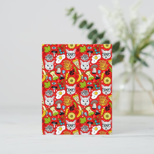 Kat en ei op rood save the date (Staand voorkant)