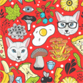 Kat en ei op rood sticker (Voorkant)