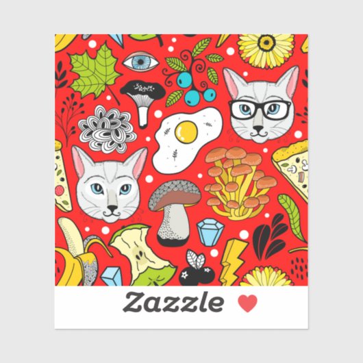Kat en ei op rood sticker (Vel)
