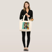 Kat en geborduurde gordijnen grote tote bag (Voorkant (model))