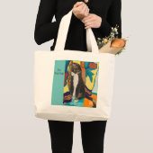 Kat en geborduurde gordijnen grote tote bag (Voorkant (product))