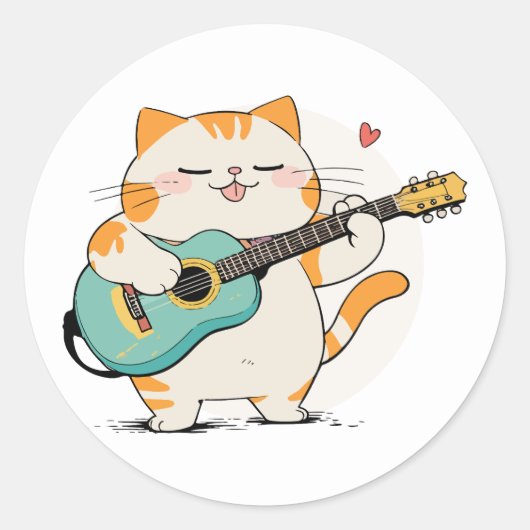 Kat en gitaar ronde sticker (Voorkant)