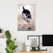 kat en goudvis kom Japanse kunst Poster (Thuiskantoor)