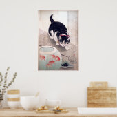 kat en goudvis kom Japanse kunst Poster (Keuken)