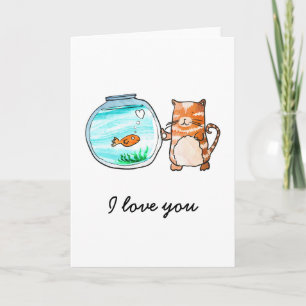Kat en goudvis verliefd kaart
