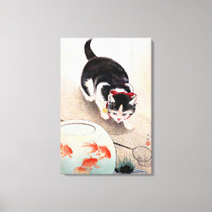 Kat en Goudvissenkom Canvas Afdruk