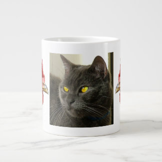 Kat en hennen grote koffiekop
