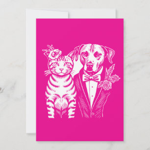 kat en hond als stel in formele trouwkleding kaart