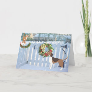 Kat en Hond Genieten van de Sneeuw Winter Kerstmis Feestdagen Kaart