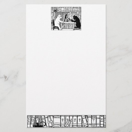 Kat en hond in de bibliotheek briefpapier (Voorkant)