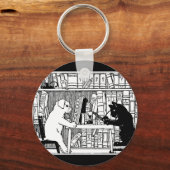 Kat en hond in de bibliotheek sleutelhanger (Voorkant)