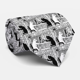 Kat en hond in de bibliotheek stropdas