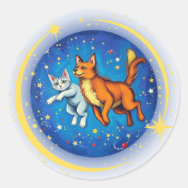Kat en hond in de ruimte ronde sticker