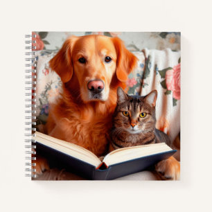 Kat en hond lezen van een boek
