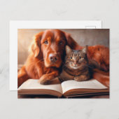 Kat en hond lezen van een boek briefkaart (Voorkant / Achterkant)