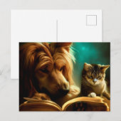 Kat en hond lezen van een boek briefkaart (Voorkant / Achterkant)