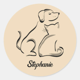 Kat en Hond met Gepersonaliseerde Naam Sticker