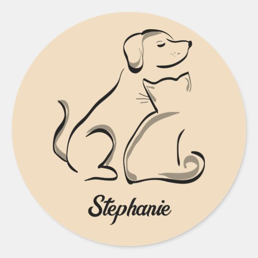 Kat en Hond met Gepersonaliseerde Naam Sticker (Voorkant)