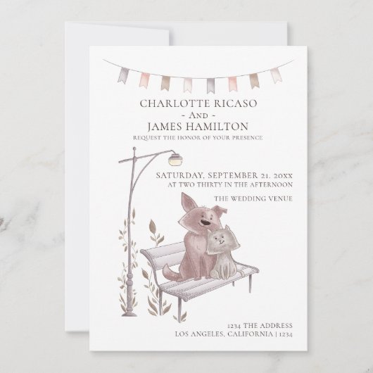 Kat en hond op een proefkonijn aankondiging (Voorkant)