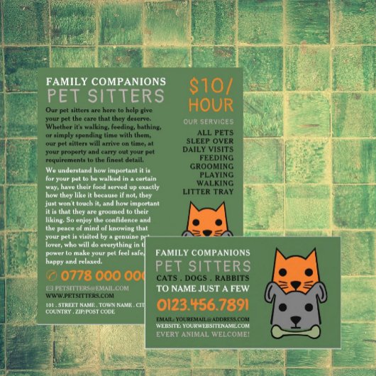Kat en hond, Pet Sitting Service Adverteren Flyer