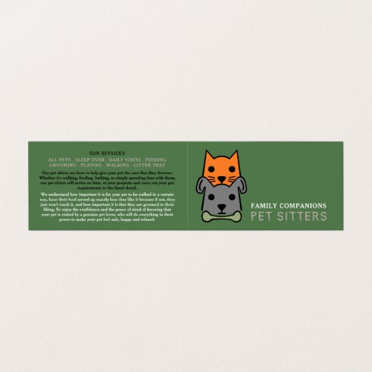 Kat en hond, Pet Sitting Service Gedetailleerd Visitekaartjes (Buitenkant ongevouwen)