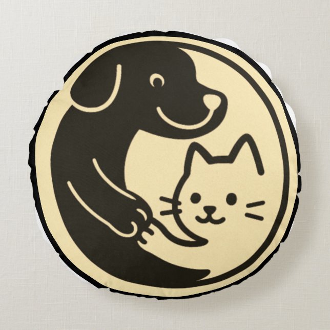 Kat en hond rond kussen (Voorkant)