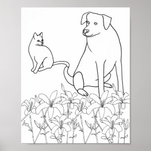 Kat en hond van Lily Flowers die Posters kleuren