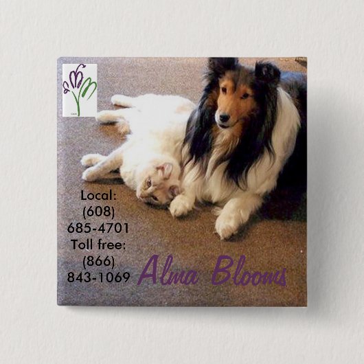 Kat en hond vierkante button 5,1 cm (Voorkant)