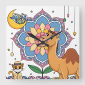 Kat en kameel vierkante klok (Voorkant)