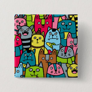 Kat en katjes vierkante button 5,1 cm