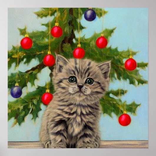 kat en kerstboom poster (Voorkant)