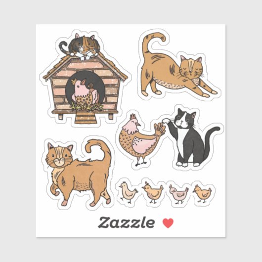 Kat en kippen Sticker Set (Vel)