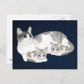 Kat en kittens briefkaart (Voorkant / Achterkant)