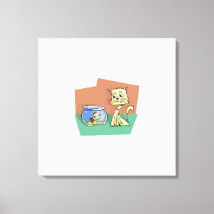 Kat en klip van viskuit canvas afdruk
