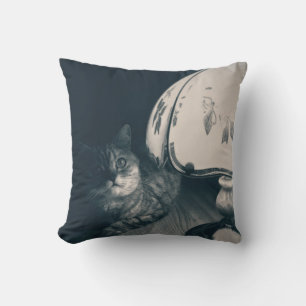 Kat en lamp in noir stijl fotografie kussen