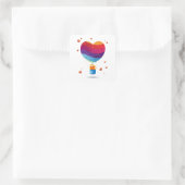 Kat en Liefdesballon  Vierkante Sticker (Tas)
