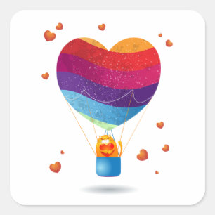 Kat en Liefdesballon  Vierkante Sticker