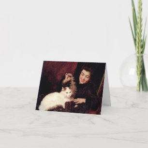 Kat en meisje Rood vintage kunst lege binnenkant n Kaart