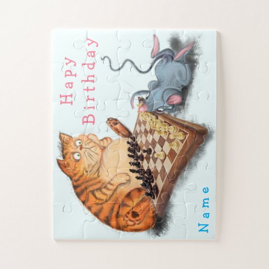 Kat en muis die kaas spelen - Jouw naam - verjaard Legpuzzel (Verticaal)