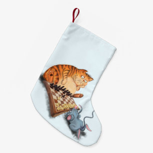 Kat en muis die schaafschaafschotel afschilderen F Kleine Kerstsok